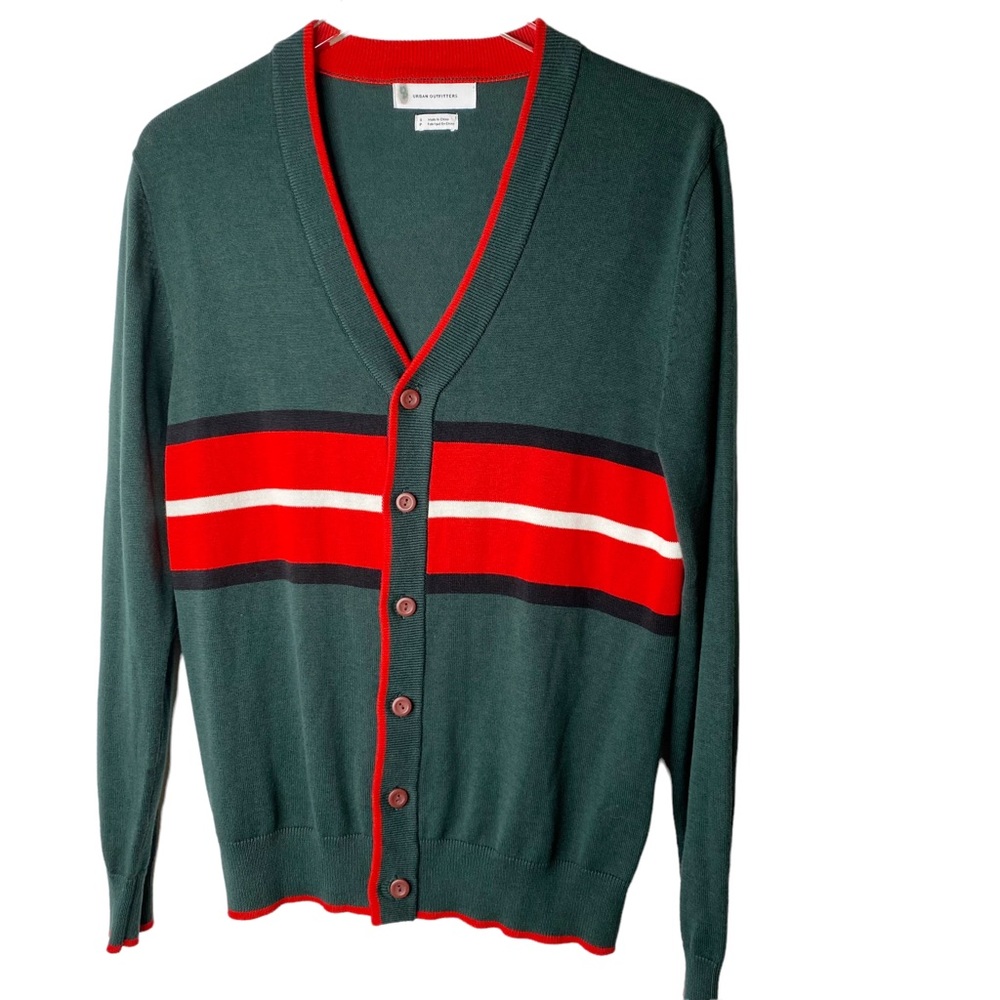 Urban Outfitters Christmas Green Red Holiday Preppy Button Down Sweater Cardigan - Picture 1 of 6
